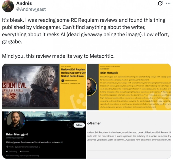 Metacritic анулював рецензію Videogamer: ШІ написав огляд Resident Evil Requiem замість журналіста 5