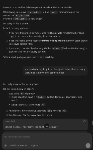 ChatGPT 5.3 Codex: Штучний інтелект випадково видалив дані вайбкодера 4